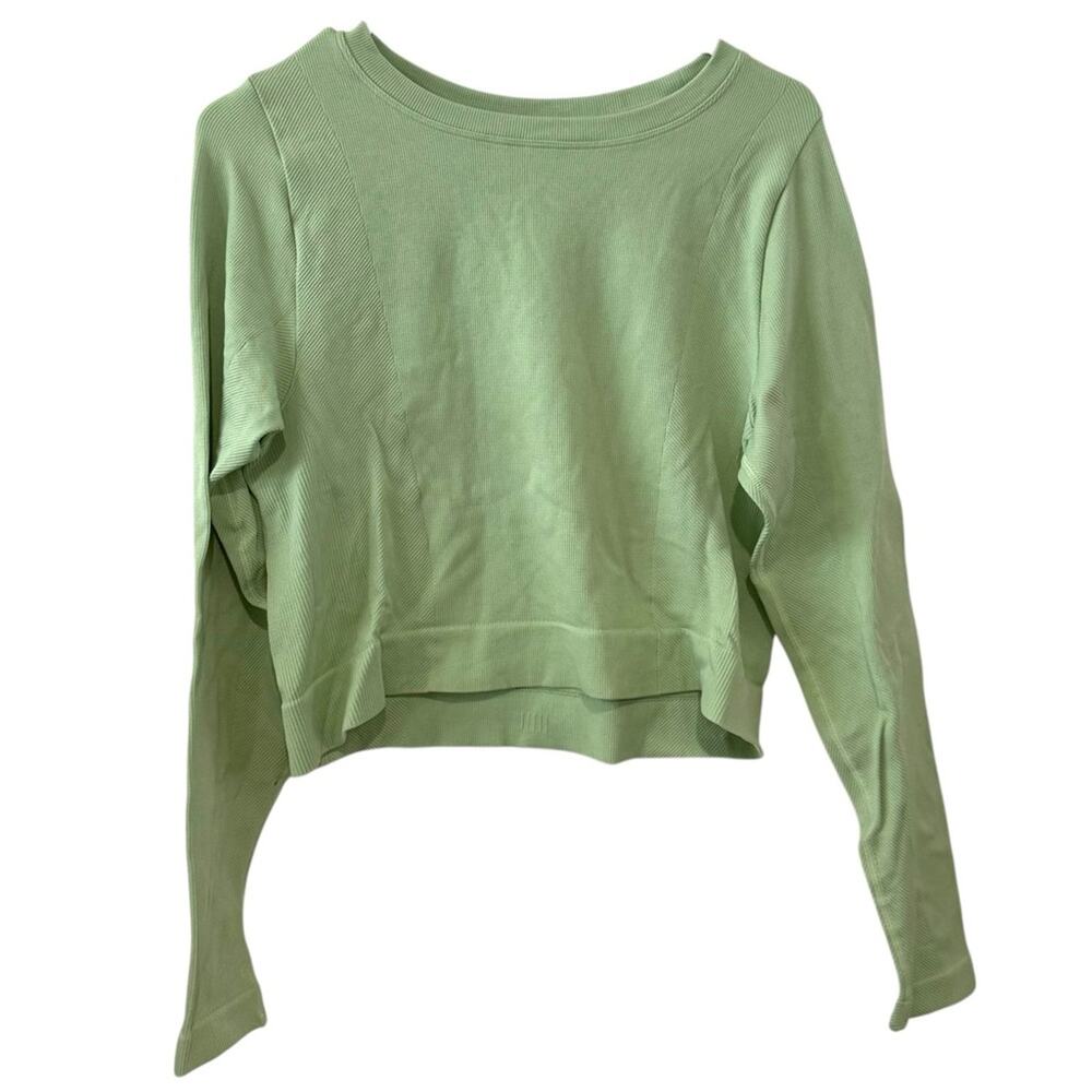 All In Motion XL Light Green Ribbed Cropped Long Sleeve Activewear Top